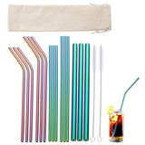 17Pcsk Reusable Stainless Steel Metal Straws with Cleaning Brushes and Pouch Colorful