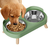 Elevated Double Stainless Steel Pet Food and Water Bowl Set Green