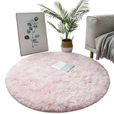 Round Plush Area Rug Soft Fluffy Non Slip Carpet for Room Decor Pink