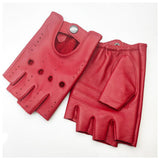 Men's Leather Fingerless Gloves for Motorcycle and Driving Red