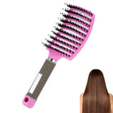 Detangle Nylon Boar Bristle Brush Head Scalp Comb Pink