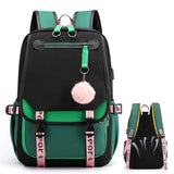 Girls Backpack for Middle School Students with USB Charging Port Green