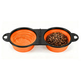Foldable Dual Pet Bowl Portable for Cats and Dogs Home Outdoor Orange