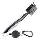 Dual Sided Golf Club Groove Cleaner Brush Tool with Retractable Carabiner - Grey