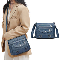 Crossbody Bag for Women Leather Messager Bag Large Capacity Shoulder Bag Blue