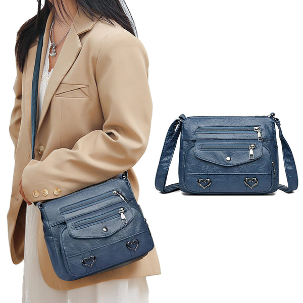 Crossbody Bag for Women Leather Messager Bag Large Capacity Shoulder Bag Blue