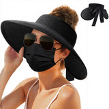Adjustable Foldable Sun Visor Hat Wide Brim Open Top for Outdoor Black