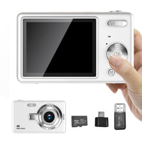 4K HD 1080P Digital Camera Retro Video Camera for Kids Beginners with 32GB TF Card White