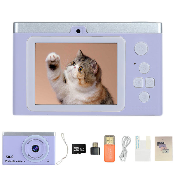 8X Zoom Digital Camera Point And Shoot Camera with 32GB Memory Card for Students Purple