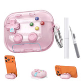 Case Cover for AirPods 4 Case Cover with Pressable Button Safety Lock & Phone Stand Clear Pink