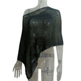Women Summer Beach Cover Up Irregular Sheer Poncho Shawl Black