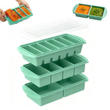 3PCS Silicone Freezer Trays with Lid For Meal Prep&Freezing Soup Stews Matcha Green