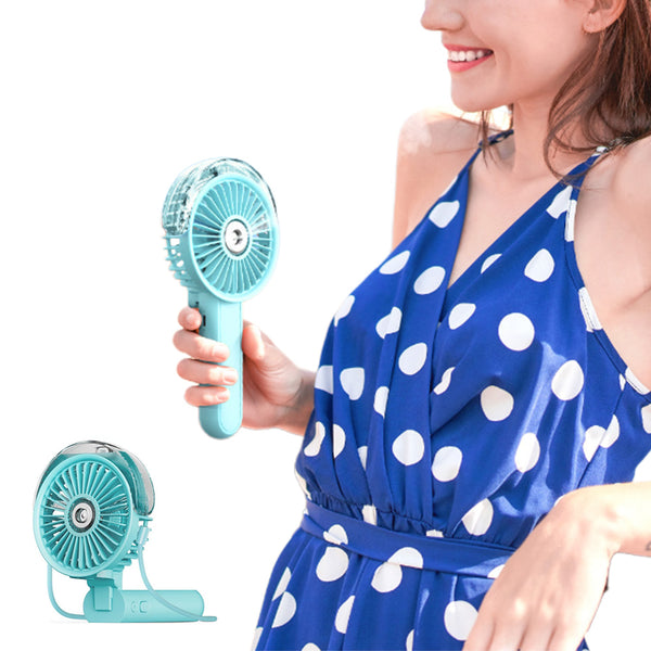 180 Degrees Foldable Misting Fan 3-Speed Adjustable Handheld Fan Rechargeable Portable Cooling Fan Acid Blue