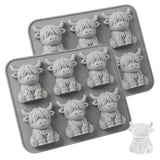 2 PCS 6 Cavity Silicone Highland Cow Ice Cube Molds Grey