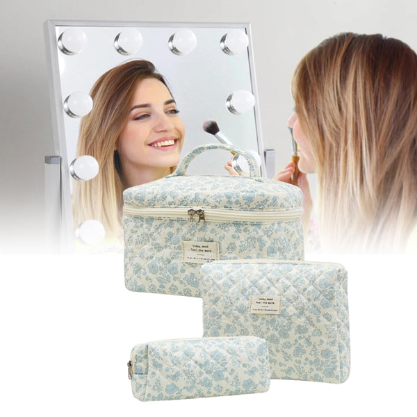 3Pcs Set Travel Makeup Bags Cosmetic Bag Aesthetic Floral Toiletry Organizer Bags Style 2
