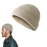 Unisex Mini Fisherman Beanie Winter Spring Hat Knitted Cap Beige
