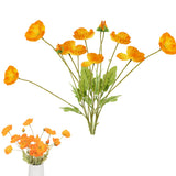 3Pcs 4-Head Artificial Corn Poppy Flowers Flocking Stem Bouquet Home Office Decor Orange