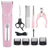 Electric Dog Cat Grooming Kit Cordless Pet Hair Shaver Scissors Clippers Trimmer Pink