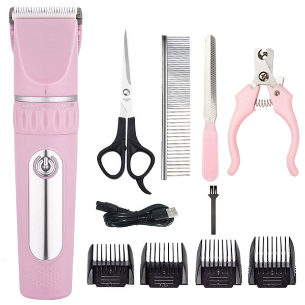 Electric Dog Cat Grooming Kit Cordless Pet Hair Shaver Scissors Clippers Trimmer Pink