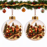 2 PCS 8cm Clear Plastic Fillable Christmas Ball Ornaments Red Train