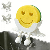 2PCS Creative Smiley Face Hanging Sponge Holder for Kitchen Sink White
