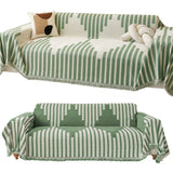 Reversible Sofa Couch Cover Boho Chenille Blanket Green