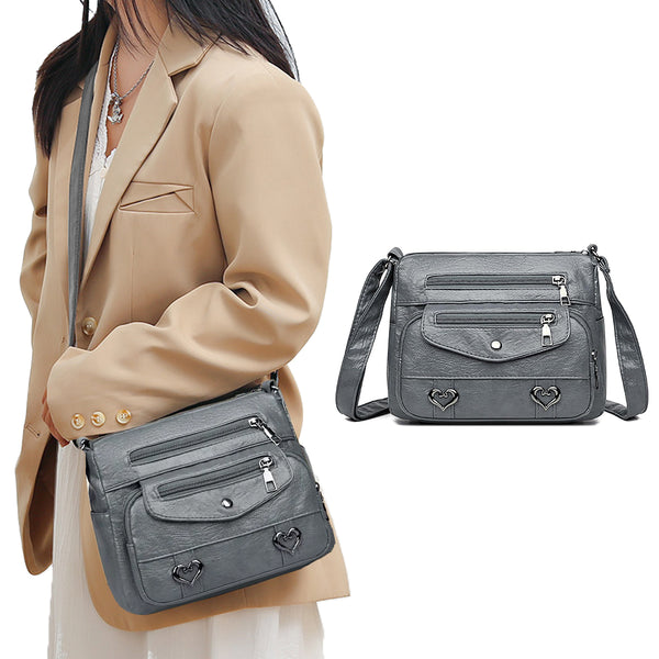 Crossbody Bag for Women Leather Messager Bag Large Capacity Shoulder Bag Gray