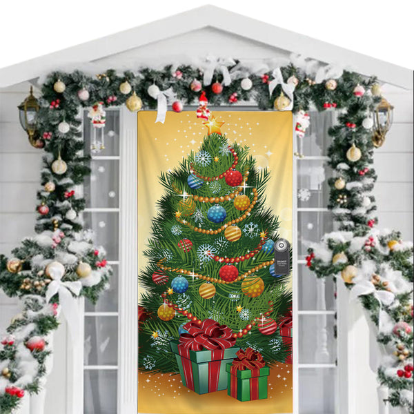 Christmas Door Cover Background Cloth Porch Backdrop Banner for Home Holiday Party Decoration Style 4