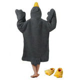 Wearable Goose Blanket Hoodie Onesie Oversized Flannel Cozy Hooded with Sleeves for Teens Adult Gray