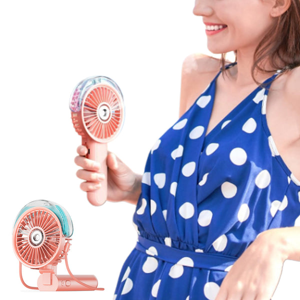 180 Degrees Foldable Misting Fan 3-Speed Adjustable Handheld Fan Rechargeable Portable Cooling Fan Pink