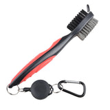 Dual Sided Golf Club Groove Cleaner Brush Tool with Retractable Carabiner - Red