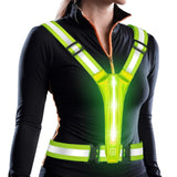 Adjustable LED Reflective Vest Rechargeable Running Gear with Night Light Yellow