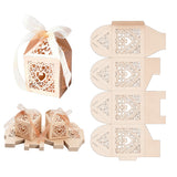 50 PCS Laser Cut Pearl Paper Candy Favor Boxes with Ribbons Beige