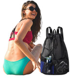 Swim Bag with Wet Pocket Mesh Drawstring Backpack for Swimming Gym Black