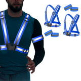 2Pcs Adjustable Reflective Vests and 4 Bands High-Visibility Elastic Gear for Night Running Cycling Blue