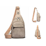 Women Crossbody Bag PU Leather Sling Bag Small Chest Bag Shoulder Pack Grey