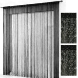 2PCS 100x200cm Shimmer Tassel String Door and Window Divider Curtain Black