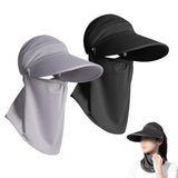 2PCS 3 in 1 Ponytail Sun Hat with Detachable Face Cover and Chin Strap Black And Light Gray