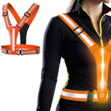 Adjustable LED Reflective Vest Rechargeable Running Gear with Night Light Orange