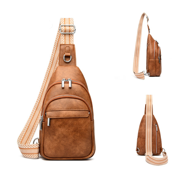 Women Crossbody Bag PU Leather Sling Bag Small Chest Bag Shoulder Pack Brown