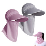 2PCS 3 in 1 Ponytail Sun Hat with Detachable Face Cover and Chin Strap Light Gray And Pink