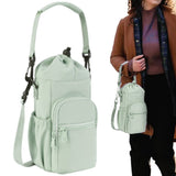 Multi-pocket Water Bottle Sleeve with Adjustable Strap Insulated Bottle Carrier Sling Bag for Walking Hiking Green