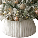 White Christmas Tree Collar with Striped Textured Pattern – Christmas Tree Skirt Base