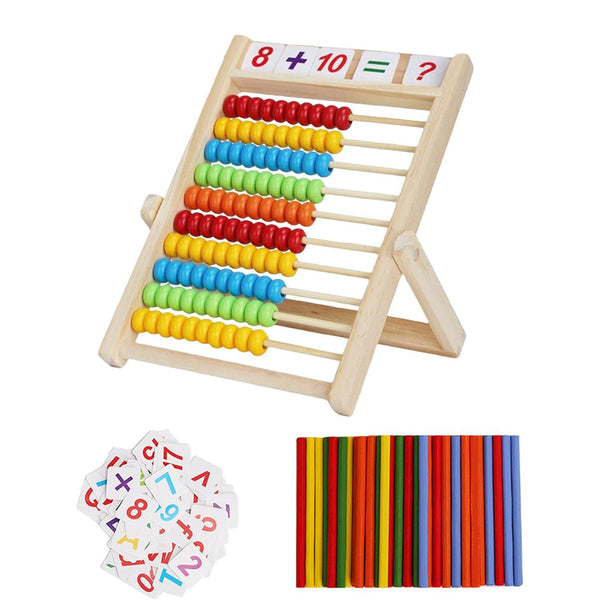 Wooden Abacus for Kids – Math Counting Sticks Number and Alphabet Cards Educational Toy