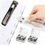 2Pcs Portable Binder Clip Stapler Includes 100 Reusable Clips for Document Home School Desk Office