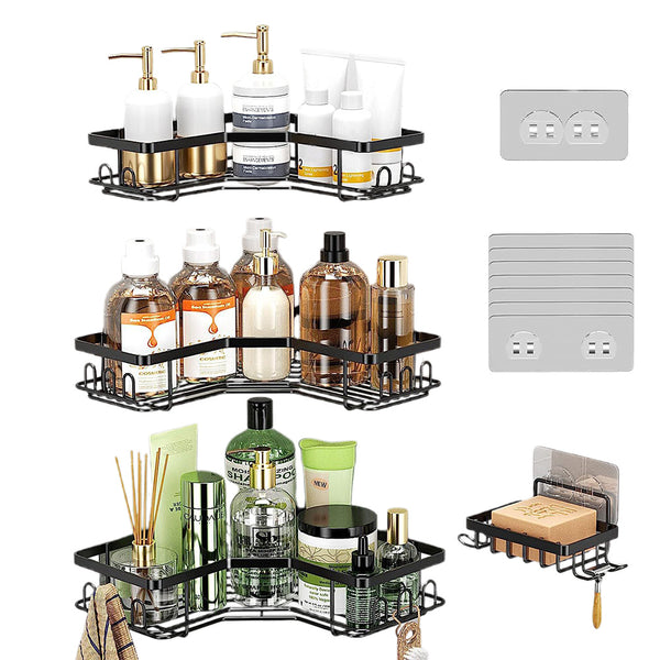 4Pcs Corner Shower Caddy Set with Soap Holder – Carbon Steel  18kg Load