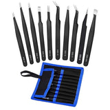 10PCS Precision Electronics Tweezers Set Anti Static Stainless Steel with Bag