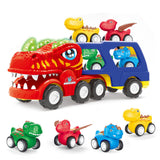 Dinosaur Truck Toy Set with 4 Pull Back Dino Cars for Age 6+