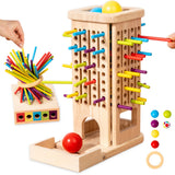 3-in-1 Wooden Tower Game – Stick Pulling & Balance Board for Family Play