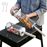 2 PCS Rolling Grill Basket 304 Stainless Steel Grill Basket with Removable Wooden Handle